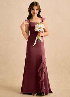 Azazie Novalie Girls Formal Flower Girl Dresses Merlot Mermaid Bow Stretch Satin Dress image5