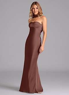 Azazie Lusinda 신부 들러리 드레스 인어 스트랩리스 스트레치 새틴 바닥 길이 드레스 image1