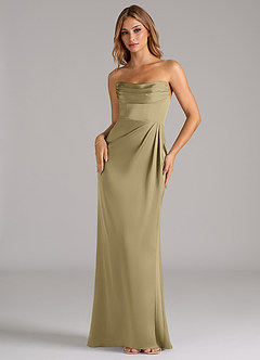 Azazie Johana Vestidos de damas de honor Vestido de Musgo Verde de Satén Elástico de Corte Sirena Convertible con Vestidos sin tirantes image5