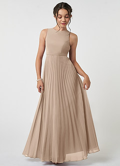 Azazie Lindie Junior Taupe A-Line Pleated Chiffon Dress image1