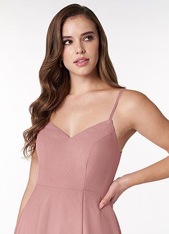 Azazie Clarissa Bridesmaid Dresses Dusty Rose A-Line V-Neck Chiffon Dress image5