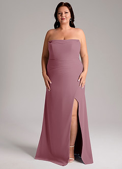 Azazie Leonis Bridesmaid Dresses Vintage Mauve Sheath Strapless Chiffon Convertible Dress image11