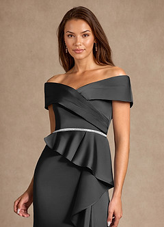 Azazie Dareia Mère de la mariée Robes Robe Sirène en Satin extensible Épaule décolletée Noir image9