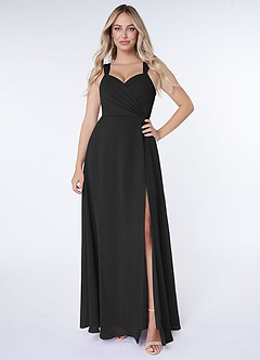 Azazie Nahrin Vestidos de damas de honor Vestido de Negro de Gasa de Corte en A con Cuello en V Plisado image1