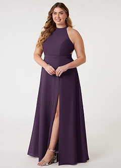 Azazie Clarice Bridesmaid Dresses Plum A-Line Halter Chiffon Dress image11