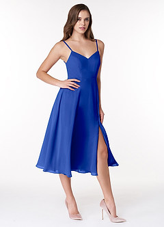 Azazie Clarissa Bridesmaid Dresses Royal Blue A-Line V-Neck Chiffon Dress image3
