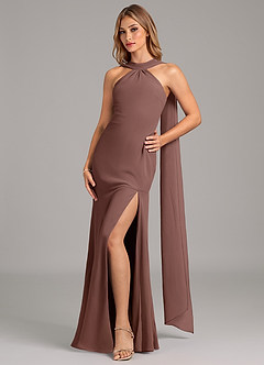 Azazie Kinsley Bridesmaid Dresses Espresso Mermaid Pleated Chiffon Dress image1