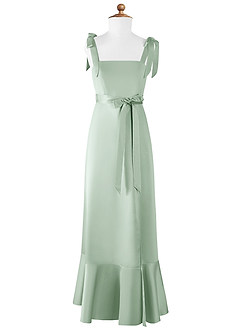 Azazie Barbara Vestido de Agave de Satin Mate de Acampanado con Lazo image6