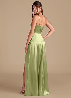 Azazie Halsey Bridesmaid Dresses Pistachio A-Line Side Slit Metallic Satin Dress image6