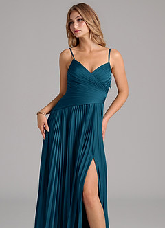 Azazie Vini Brautjungfernkleider A-Linie Plissee Stretch-Satin Kleid Tintenblau image2