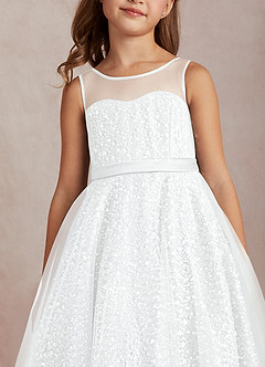 Azazie Siwa Blumenmädchenkleider A-Linie Mit Perlen Tüll Kleid Diamantweiß image4