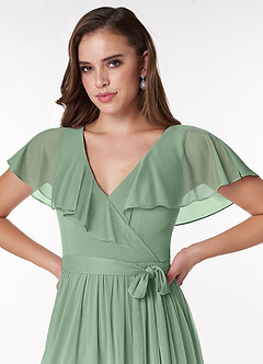 Azazie Jael Bridesmaid Dresses Matcha A-Line V-Neck Mesh Dress image5