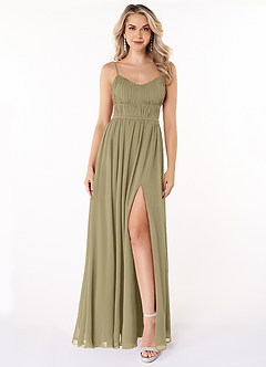 Azazie Yanelie Bridesmaid Dresses Moss Green A-Line Scoop Pleated Chiffon Dress image1