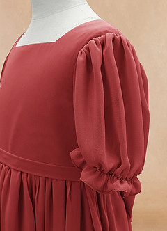 Azazie Joss Flower Girl Dresses Rust A-Line with Sleeves Chiffon Dress image7