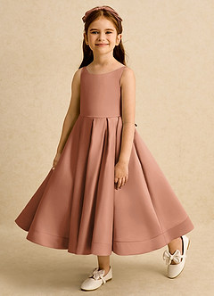 Azazie Babs Flower Girl Dresses Bronzer Ball-Gown Pleated Matte Satin Dress image8