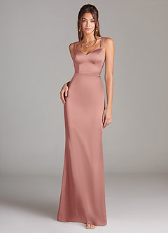 Azazie Denice Bridesmaid Dresses Rosette Sheath Pleated Stretch Satin Dress image3