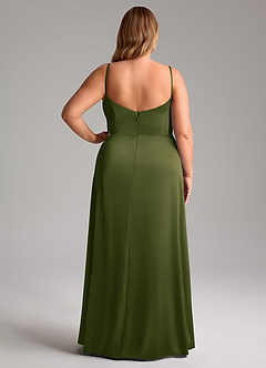 Azazie Azuree Robes de demoiselle d'honneur Robe Trapèze en Satin extensible Plissé Olive Vif image10