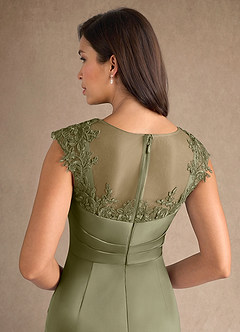 Azazie Santa Barbara Final Sale Pistachio Sheath Pleated Stretch Satin Dress image8