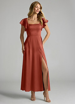 Azazie Bondi Brautjungfernkleider A-Linie Gestreift Stretch-Satin Kleid Terrakotta image1