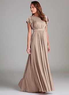 Azazie Daphne Modest Bridesmaid Dresses A-Line Ruched Mesh Floor-Length Dress image3
