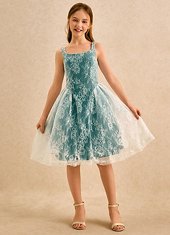Azazie Cubbie Girls Formal Flower Girl Dresses Peacock A-Line Lace Dress image4