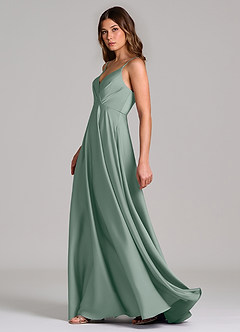 Azazie Amani Bridesmaid Dresses Silver Sage A-Line Pleated Stretch Satin Dress image3