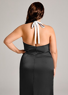 Azazie Valerie Bridesmaid Dresses Ivory Black Mermaid Pleated Stretch Satin Dress image8