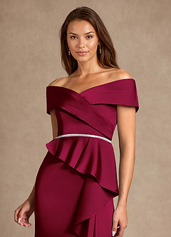 Azazie Dareia Mother of the Bride Dresses Burgundy Mermaid Off the Shoulder Stretch Satin Dress image9