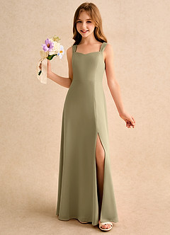 Azazie Makani Girls Formal Blumenmädchenkleider A-Linie Herzausschnitt Chiffon Kleid Moosgrün image1