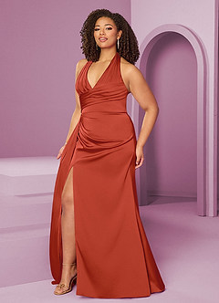 Barbie ♥ Azazie Bridesmaid Dresses Rust Mermaid Pleated Stretch Satin Dress image10