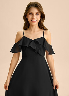 Azazie Kamilla Junior Vestido de Negro de Gasa de Corte en A con Vestidos sin tirantes image7