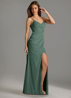 Azazie Maci Bridesmaid Dresses Eucalyptus Sheath Pleated Mesh Dress image3
