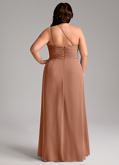 Azazie Eren Robes de demoiselle d'honneur Robe Fourreau en Mousseline de soie Ue épaule Bronze image9
