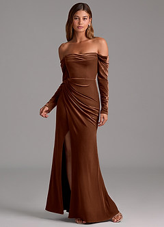 Azazie Hallie Robes de demoiselle d'honneur Robe Sirène Convertible en velours Manche longue Ombre image4