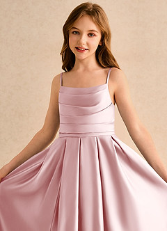 Azazie Reia Girls Formal Venta Final Vestido de Powder Blue de Satin Mate de Corte en A con Plisado image6