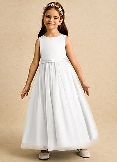 Azazie Lior Flower Girl Dresses White Ball-Gown Pleated Tulle Dress image4