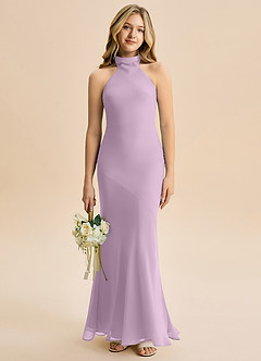 Azazie Velli Junior Meerjungfrau-Linie Hoher Kragen Chiffon Kleid Blauregen image1