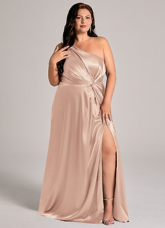 Azazie Brooke Bridesmaid Dresses English Rose A-Line One Shoulder Metallic Satin Dress image12