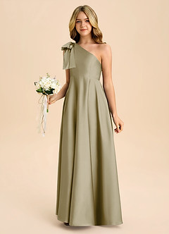 Azazie Penguin Junior Abito A-Line in Raso Elasticizzato Fiocco Verde Muschio image5