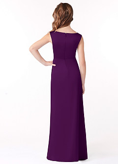 Azazie Sadia Junior Grape A-Line Pleated Matte Satin Dress image3