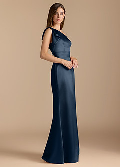 Azazie Rinna Brautjungfernkleider Meerjungfrau-Linie Gestreift Metallischer Satin Kleid Dunkelmarine image3