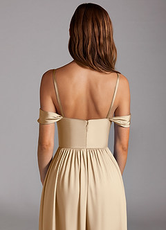 Azazie Calianna Bridesmaid Dresses Champagne A-Line Off the Shoulder Stretch Satin Convertible Dress image5