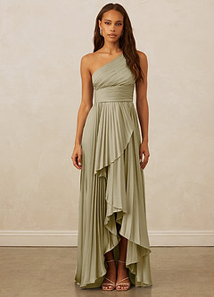 Christian Siriano Bridal for Azazie 1008 Bridesmaid Dresses Moss Green A-Line One Shoulder Stretch Satin Dress image1