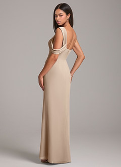 Azazie Wynter Bridesmaid Dresses Taupe Sheath Off the Shoulder Chiffon Dress image5