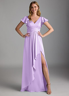 Azazie Omari Bridesmaid Dresses Lilac A-Line Stretch Satin Dress image6