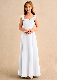 Azazie Chip Girls Formal vestidos de niña de las flores Vestido de Blanco de Gasa de Corte en A con Sin mangas image4