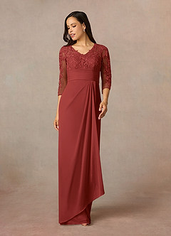 Azazie Poe Mother of the Bride Dresses Rust Sheath Lace Dress image1