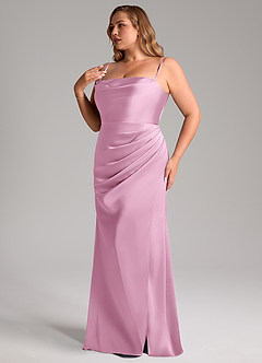 Azazie Leonis Bridesmaid Dresses Candy Pink Mermaid Pleated Stretch Satin Convertible Dress image14