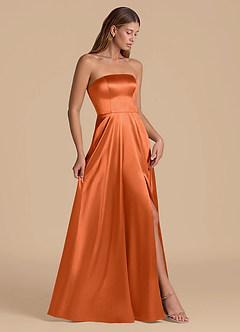 Azazie Wren Bridesmaid Dresses Burnt Orange A-Line Strapless Metallic Satin Dress image7