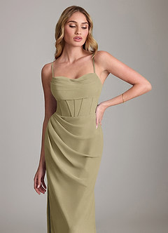 Azazie Mai Bridesmaid Dresses Moss Green Sheath Pleated Chiffon Dress image5